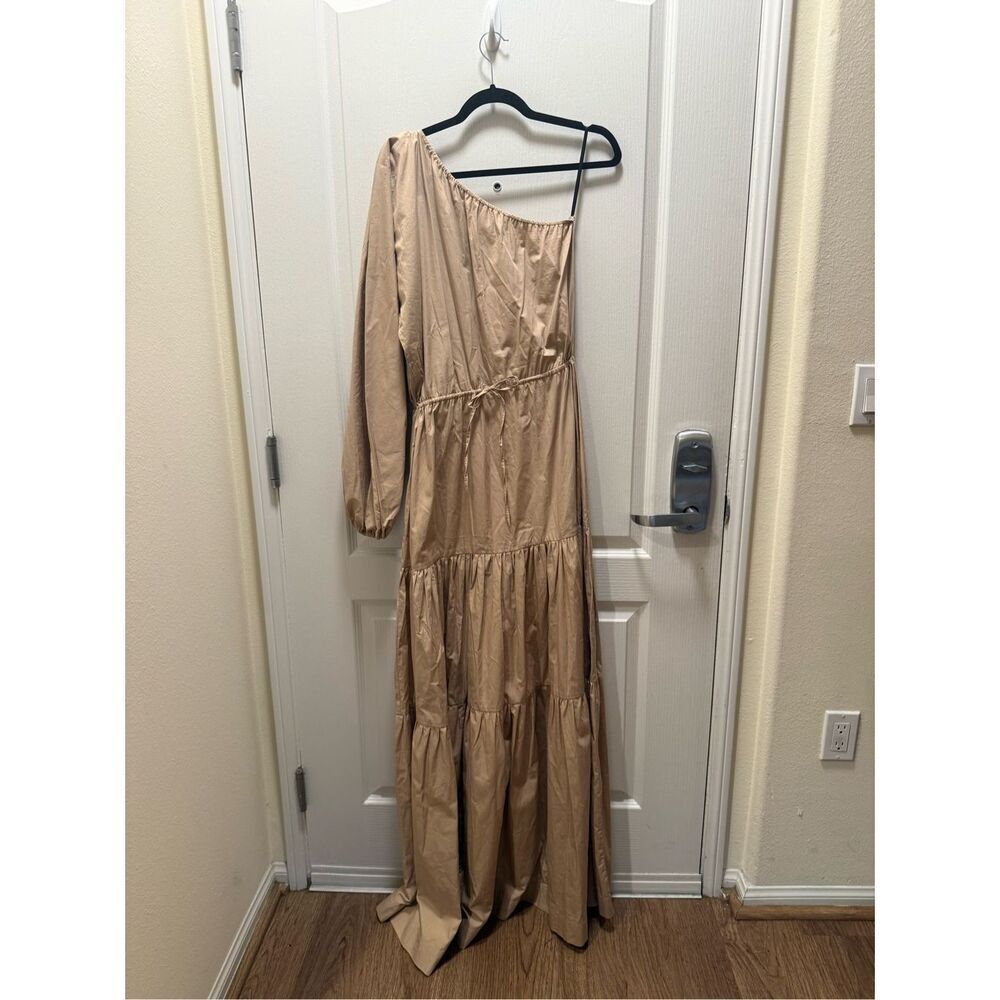 SWF One shoulder Maxi Dress in Tan Vacation Wedding Guest size Brunch  S NWT - Picture 6 of 7
